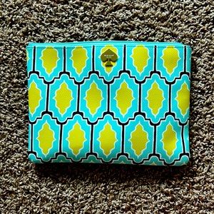 Kate Spade Teal Yellow Scallop Frame Print Pouch Clutch 10" x 7" Unique